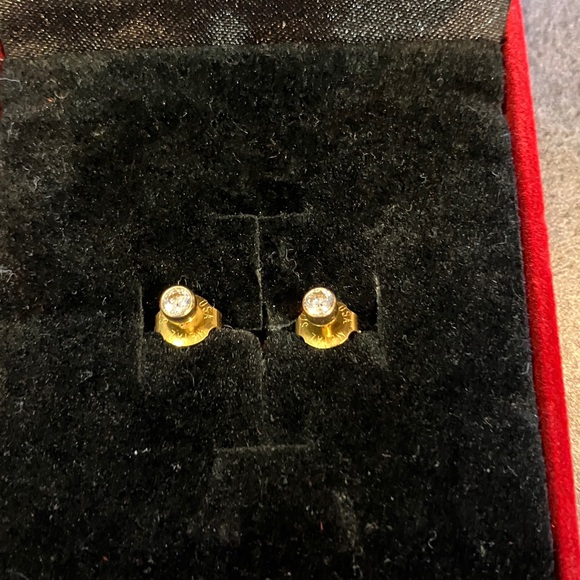 Elegant Gold Stud CZ Earrings - Picture 7 of 7